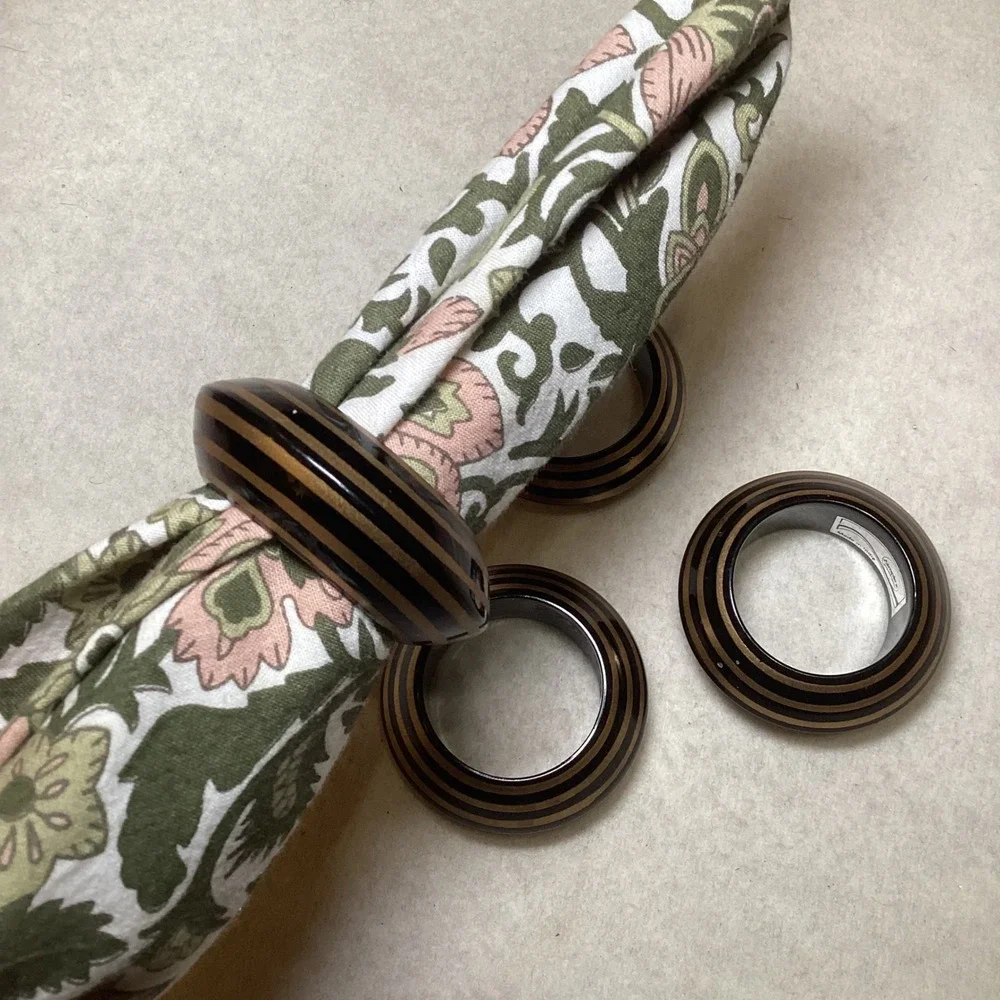 Simplex International Napkin Rings Set of 4 Black Gold Striped Made in India